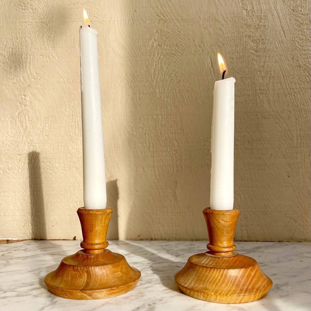 Vintage Wooden Candle Stick Holders